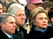 Guests at George W Bush\%27s inauguration ceremony including former US president Bill Clinton and his wife&sbquo;  Hillary&sbquo; Washington DC; 21 Jan 05