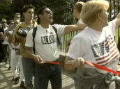 \%27Act Up\%27 group of AIDS activists protesting at lack of government research chant "Shame" at White House&sbquo;  Washington DC; 1980\%27s