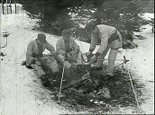 Austrian army prepare camp in snow during winter training; Styria; 1969