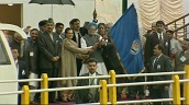 Congress officials Prime Minister Manmohan Singh and UPA Chairperson Sonia Gandhi wave off coach load of delegates&sbquo;  Kashmir