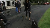First Lady Michelle Obama and family show off their new pet dog&sbquo;  Bo&sbquo; to press corps on The White House lawn&sbquo; Washington&sbquo; D.C.; 14 April 2009