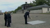 President Barack Obama lays single white rose on plaque at Buchenwald Concentration Camp&sbquo;  Germany; 03 June 2009