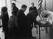 People queue to sign book of condolence following death of Dr Martin Luther King&sbquo;  American Embassy&sbquo; London; April 1968