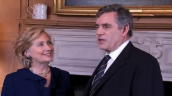 Zoom in to Prime Minister Gordon Brown praising US Secretary of State Hillary Clinton during her first official visit to UK since taking up office&sbquo;  London; 11 October 2009