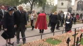 Former Prime Ministers Lady Margaret Thatcher and John Major look at crosses laid in commemoration of World War One soldiers&sbquo;  Westminster; 11 November 2009