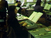 Very large&sbquo;  dated computers and printers&sbquo; woman working at one; 1980s