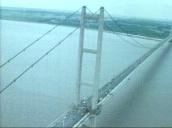 Track over and around Humber Bridge with very few vehicles prior to opening; Jun 81
