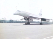 Concorde taxis along runway during its maiden flight&sbquo;  man walks into shot&sbquo; Fairford RAF Station&sbquo; Gloucester 09 Apr 69