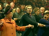Princess Anne&sbquo;  Prince Philip&sbquo; Queen&sbquo; Tony and Cherie Blair hold hands and sing Auld Lang Syne inside Millennium Dome on Millennium Eve; 31 Dec 99