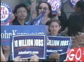 People at Democrat rally&sbquo;  John Kerry states "we should be putting pressure on OPEC to raise the supply"&sbquo; USA; 30 Mar 04
