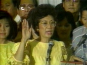 Crowds celebrate as Cory Aquino is sworn in as president of the Philippines&sbquo;  Manilla; 03 Oct 86