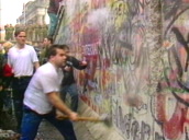 Man swings sledgehammer against Berlin Wall&sbquo;  West Berlin; 09 Nov 89