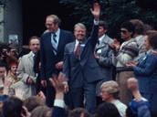 President Jimmy Carter waves at supporters during mid term election campaign&sbquo;  Sacramento&sbquo; California; 06 Nov 78
