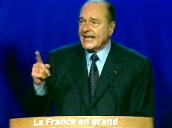 President Jacques Chirac speaking at podium during election rally&sbquo;  France; 02 May 02