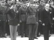 Generals Charles De Gaulle and Dwight D Eisenhower take salute from French troops at end of World War II&sbquo;  Paris; 20 Jun 45