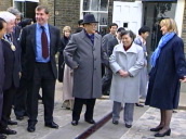 President Jiang Zemin of China and his wife stand on opposite sides of the Greenwich Meridian line during state visit to Britain; 20 Oct 1999