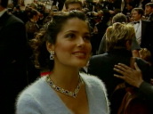 Salma Hayek approaches and chats to journalist&sbquo;  amFAR event&sbquo; Cannes Film Festival&sbquo; Cannes; 1990\%27s