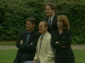 Michael Palin&sbquo;  John Cleese&sbquo; Jamie Lee Curtis and Kevin Kline pose for cameras&sbquo; Fierce Creatures publicity call&sbquo; Pinewood; 1997
