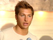 Ian Thorpe&sbquo;  Australian Olympic swimmer&sbquo; speaks at book launch about the importance of achieving personal bests in swimming&sbquo; above winning medals&sbquo; Sydney; 25 Oct 03