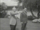 Former US President Dwight D Eisenhower and former US Vice-President Richard M Nixon stand in Eisenhower\%27s garden&sbquo;  Palm Springs; 1961