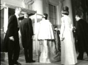 President John F Kennedy leads Shah Mohammad Reza Pahlavi of Iran&sbquo;  wife Empress Farah and Jackie Kennedy in to White House; 28 Jun 62