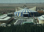 Zoom in to large tent&sbquo;  location of celebrations of 2&sbquo;500th anniversary of founding of Persian Empire&sbquo; Persepolis&sbquo; Iran; 11 Oct 71