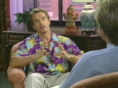 Arnold Shwarzenegger talks about fitness levels of President George Bush and his wife Barbara to promote physical fitness programme in America&sbquo;  Washington DC; 1990\%27s