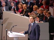Tony Blair tells Labour Party conference that Labour Party not Conservative Party is party of small business in UK&sbquo;  Blackpool; 01 Oct 96