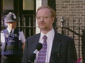 Robin Cook talks about new task faced by Labour Party during press conference after Labour Party election victory&sbquo;  London; 02 May 97