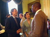 Guests including Neil Tennant&sbquo;  Frank Bruno&sbquo; Ross Kemp&sbquo; Kevin Spacey&sbquo; Alastair Campbell and Eddie Izzard chat to each other and to Tony and Cherie Blair at Downing Street party&sbquo; London; 03 Sep 97
