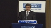 Deputy Assistant Commissioner of Metropolitan Police&sbquo;  Peter Clarke talks at press conference about enormity of alleged terrorist plot against aircraft&sbquo; London; 21 Aug 06