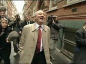 Following four year expulsion Mayor of London Ken Livingstone walks down street laughing surrounded by press following his re admission into Labour Party&sbquo;  London; 06 Jan 04