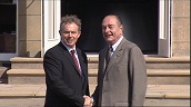 Prime Minister Tony Blair greets and shakes hands with French President Jacques Chirac prior to commencement of G8 summit&sbquo;  Gleneagles; 07 Jul 05