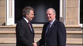 Prime Minister Tony Blair greets and shakes hands with Canadian Prime Minister Paul Martin at G8 summit outside Gleneagles Hotel&sbquo;  Scotland; 07 Jul 05