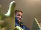 Prince William puts on rubber gloves to clean toilet and bathroom floor during Raleigh International expedition&sbquo;  Patagonia; 03 Sep 98